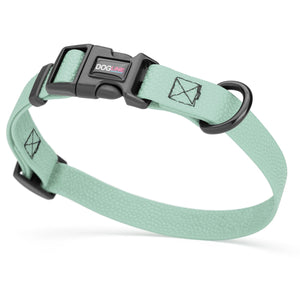 Sage Green Biothane dog collar with pebble textured surface, quick release buckle and welded D-ring, width 3/4 inch