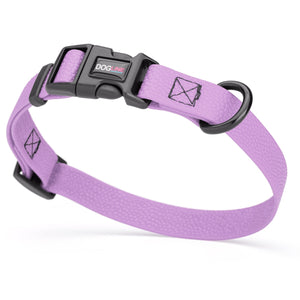 Amethyst Purple Biothane dog collar with pebble textured surface, quick release buckle and welded D-ring, width 3/4 inch