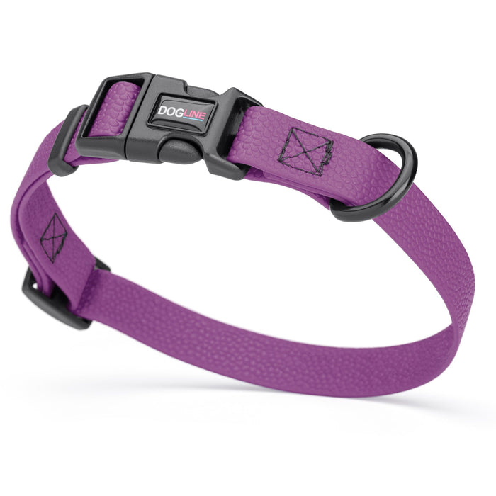 Grape Purple Biothane dog collar with pebble textured surface, quick release buckle and welded D-ring, width 3/4 inch