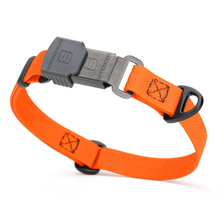 Hunter Orange Pebble Emboss Biothane dog collar with Herm Sprenger ClicLock black buckle, 3/4 inch wide