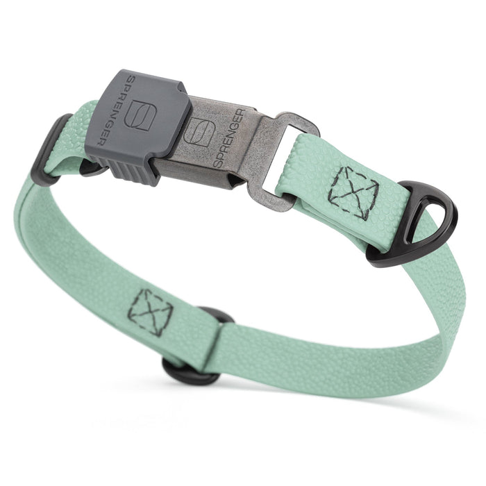 Sage Green Pebble Emboss Biothane dog collar with Herm Sprenger ClicLock black buckle, 3/4 inch wide