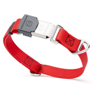 Pebble embossed Biothane dog collar with Herm Sprenger Cliclock silver buckle, 3/4 inch wide, Cherry Red