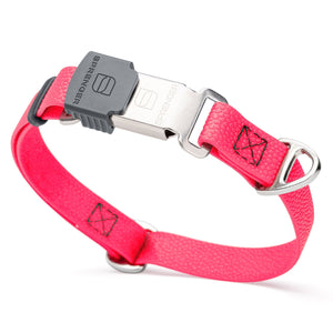 Pebble embossed Biothane dog collar with Herm Sprenger Cliclock silver buckle, 3/4 inch wide, Hot Pink