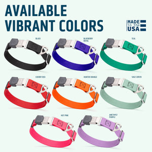 Pebble textured Biothane dog collars with Herm Sprenger buckle are available in 8 colors