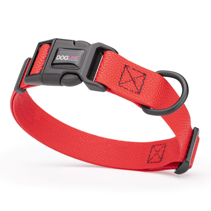 1 inch dog collar with quick release buckle and D-ring, made from Pebble Grip Biothane, Cherry Red 