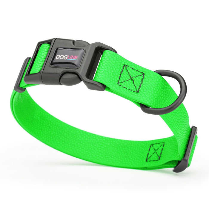1 inch dog collar with quick release buckle and D-ring, made from Pebble Grip Biothane, Tropical Green