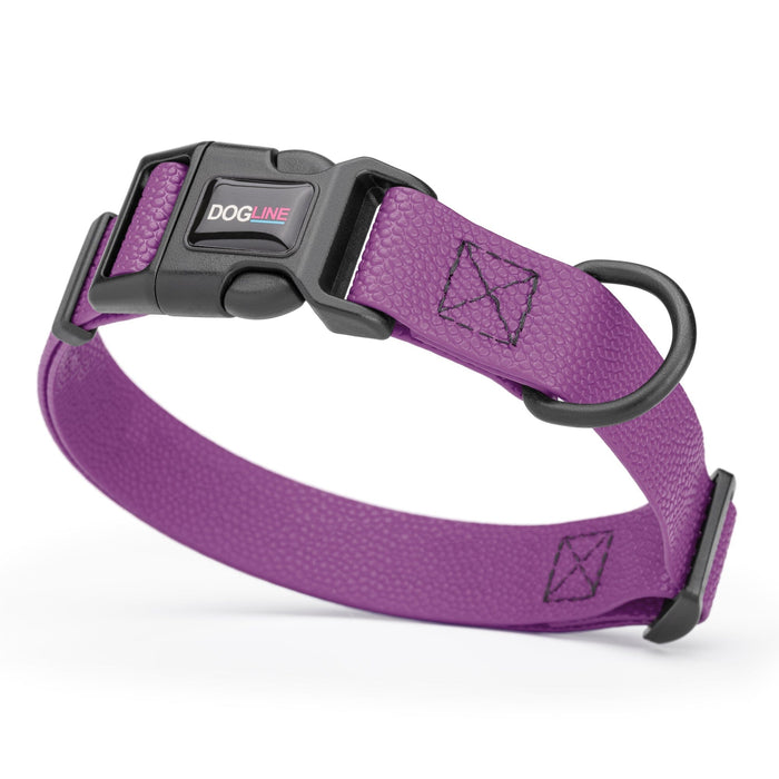 1 inch dog collar with quick release buckle and D-ring, made from Pebble Grip Biothane, Grape Purple