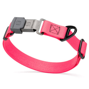 Hot Pink Biothane dog collar with pebble textured coating and Herm Sprenger ClicLock black buckle, 1 inch wide, adjustable