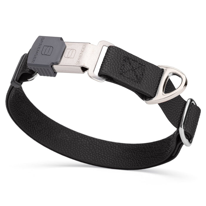 1 inch Biothane dog collar with pebble embossed coating and Herm Sprenger Cliclock buckle, 1 inch wide, Black