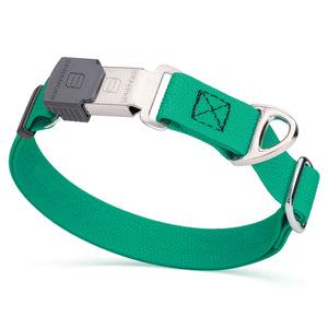 1 inch Biothane dog collar with pebble embossed coating and Herm Sprenger Cliclock buckle, 1 inch wide, Teal