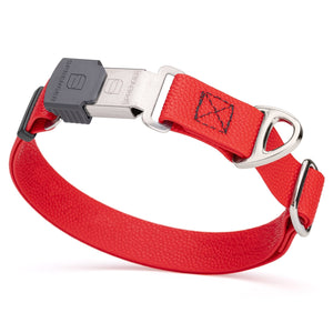 1 inch Biothane dog collar with pebble embossed coating and Herm Sprenger Cliclock buckle, 1 inch wide, Cherry Red 