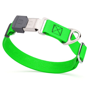 1 inch Biothane dog collar with pebble embossed coating and Herm Sprenger Cliclock buckle, 1 inch wide, Tropical Green