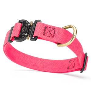 Hot Pink Pebble Grip Biothane dog collar with Cobra buckle and brass D-ring, 1 inch wide, adjustable