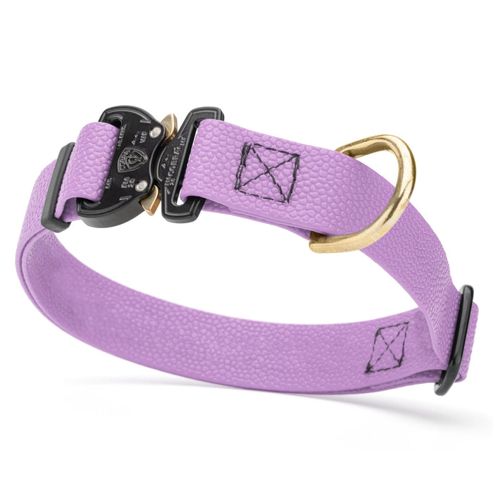 Amethyst Purple Pebble Grip Biothane dog collar with Cobra buckle and brass D-ring, 1 inch wide, adjustable