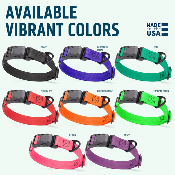 Pebble Emboss Biothane dog collars with magnetic buckle are available in 8 colors