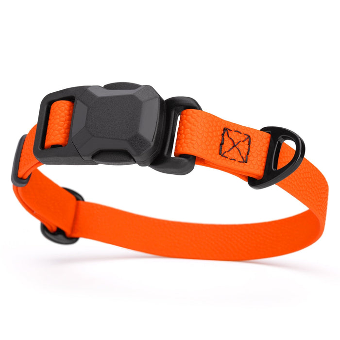 Hunter Orange Biothane dog collar with pebble textured coating and magnetic buckle, 3/4 inch wide, adjustable length