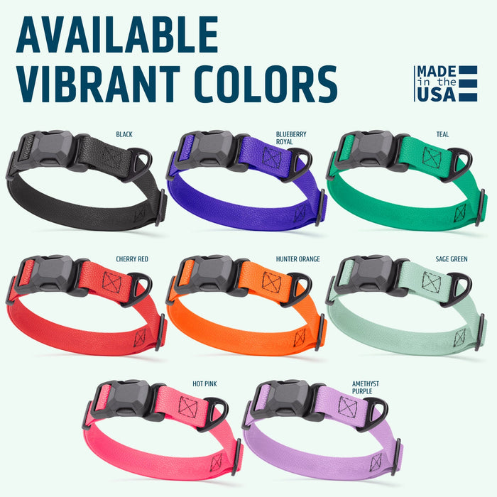 Pebble textured Biothane dog collars with magnetic buckle are available in 8 colors