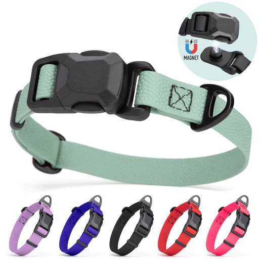 Pebble Emboss Biothane dog collar with magnetic buckle and metal D-ring, adjustable. Sage green, purple, blue, black, red, pink and other colors available