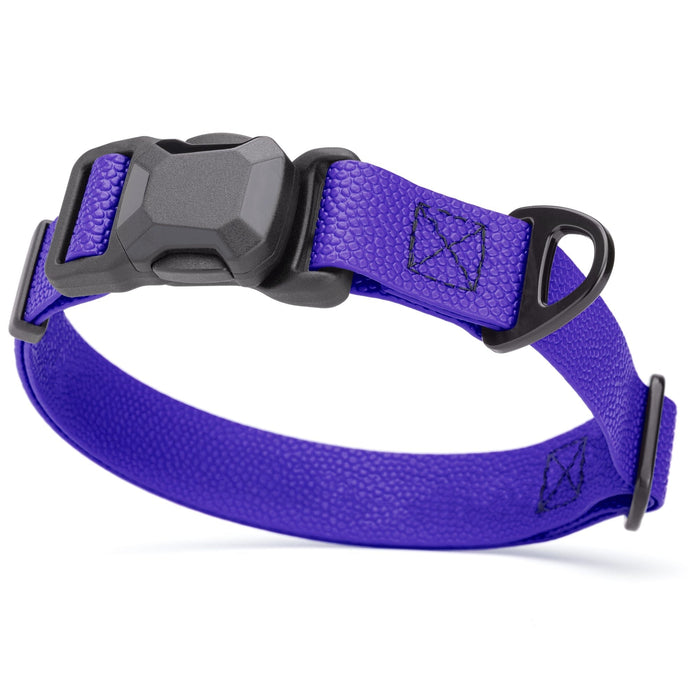Pebble Biothane dog collar with magnetic buckle and metal D-ring, 1 inch wide, Blueberry
