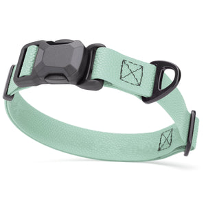 Pebble Biothane dog collar with magnetic buckle and metal D-ring, 1 inch wide, Sage Green