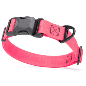 Pebble Biothane dog collar with magnetic buckle and metal D-ring, 1 inch wide, Hot Pink
