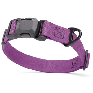 Pebble Biothane dog collar with magnetic buckle and metal D-ring, 1 inch wide, Grape Purple