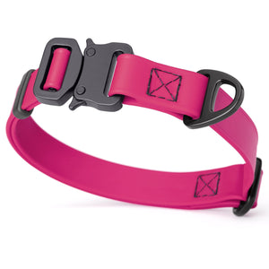 Magenta Pink dog collar with metal buckle and D-ring, 3/4 inch wide, adjustable, made from waterproof Biothane