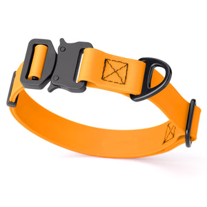 Tangerine Orange Biothane dog collar with metal buckle and D-ring, 1 inch wide, adjustable