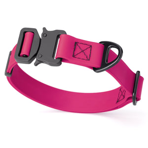 Magenta Pink Biothane dog collar with metal buckle and D-ring, 1 inch wide, adjustable