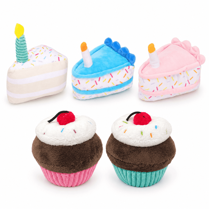 Colección de minipeluches para perros: magdalenas y trozos de tarta