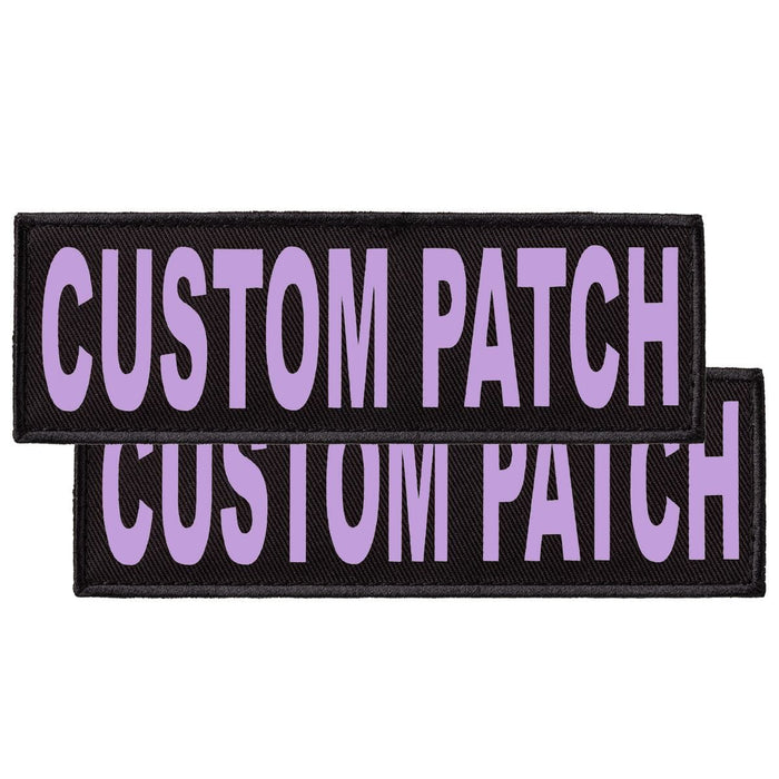 Custom Lilac text patches for dog vest, harness or collar, with hook backing for hook and loop fastener