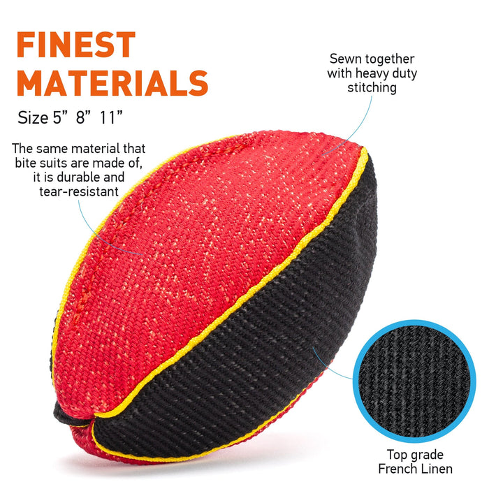FDT Multi-Color French Linen Football Tug Toy - with Squeaker OR with Handle