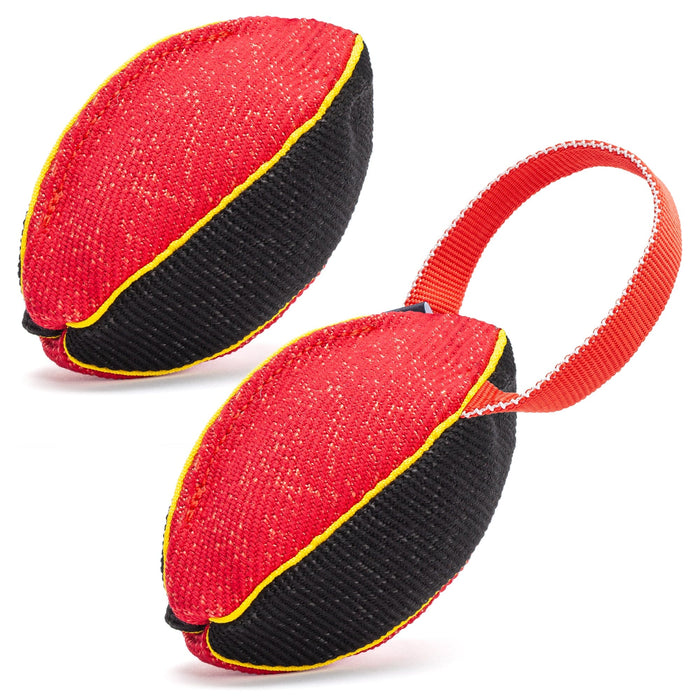 FDT Multi-Color French Linen Football Tug Toy - with Squeaker OR with Handle