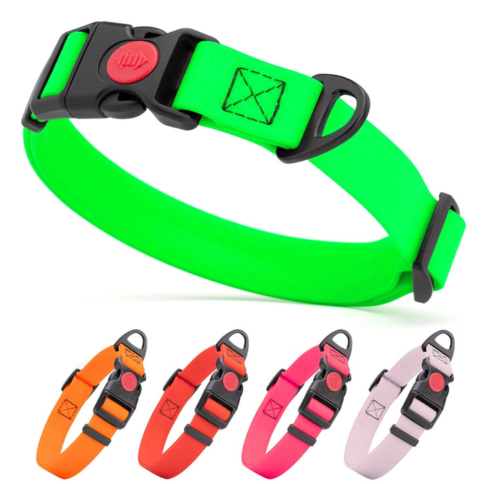 Waterproof collar for dogs with safety locking buckle, adjustable; green, orange, red, pink, pastel purple and 4 other color options