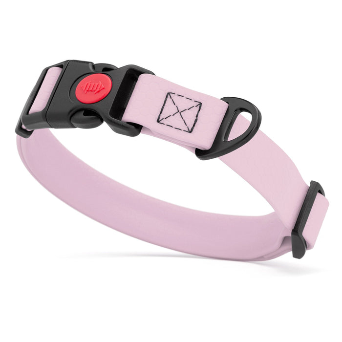 Pastel purple waterproof dog collar with plastic safety lock buckle and metal D-ring, adjustable