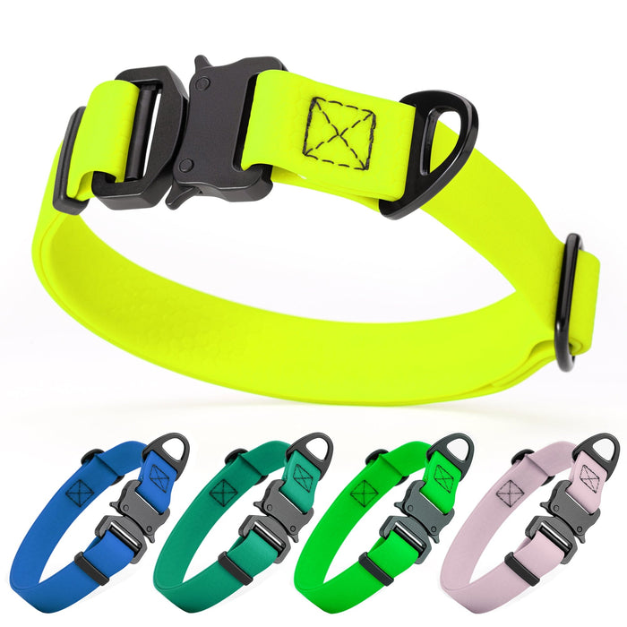 Waterproof collar for dogs with metal stab-lock buckle and D-ring, adjustable; yellow, blue, teal, green, pastel and 4 other color options