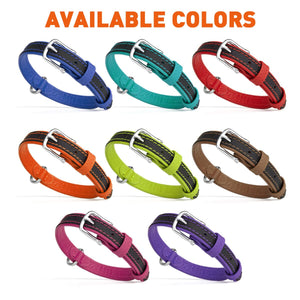 Leather collars for dogs with metal hardware, flat design, 8 dual color combinations available