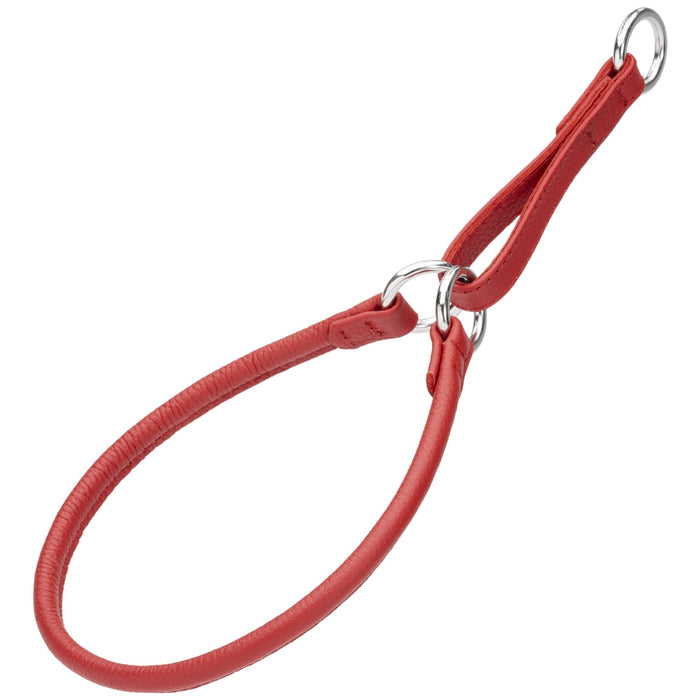 Red martingale collar, made from leather with metal hardware, round, 1/4, 1/3 or 3/8 inch wide