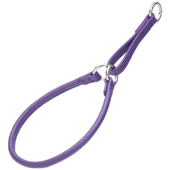 Purple martingale collar, made from leather with metal hardware, round, 1/4, 1/3 or 3/8 inch wide