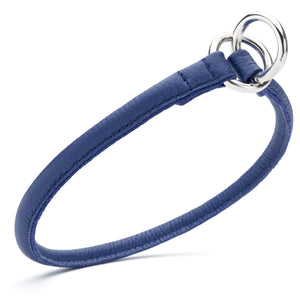 1/3 inch Blue slip dog collar made from rolled leather
