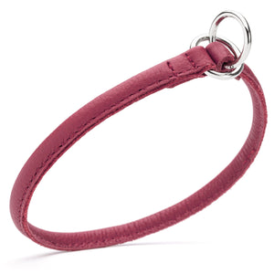Pink leather slip dog collar with two metal O-rings, 1/4 inch width