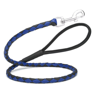 Black and Blue braided leather dog leash with metal snap, 3/8 inch wide