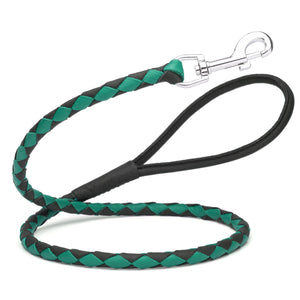 Black and Teal braided leather dog leash with metal snap, 3/8 inch wide