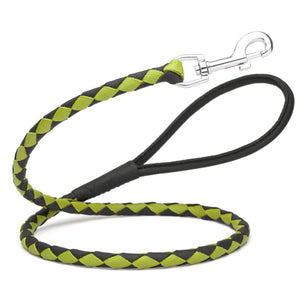 Black and Green braided leather dog leash with metal snap, 3/8 inch wide