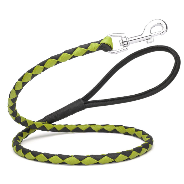 Black and Green braided leather dog leash with metal snap, 3/8 inch wide