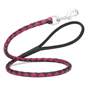 Black and Pink braided leather dog leash with metal snap, 3/8 inch wide