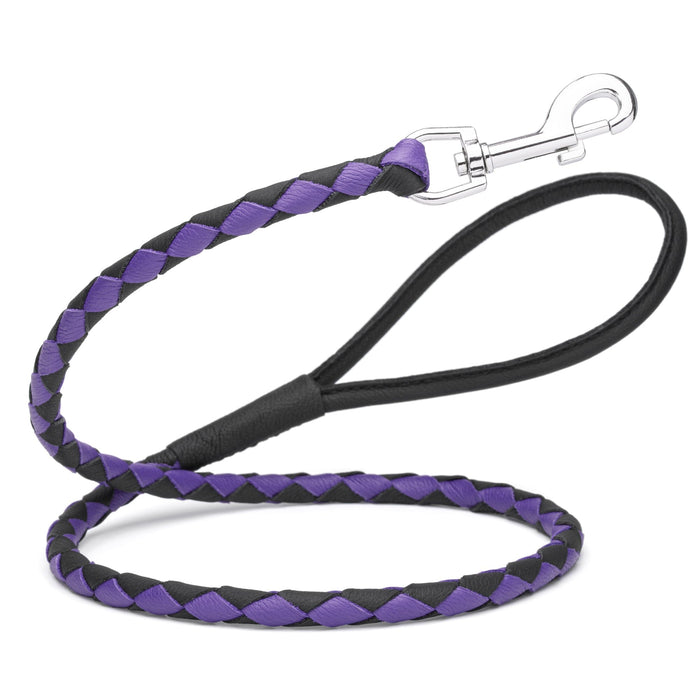 Black and Purple braided leather dog leash with metal snap, 3/8 inch wide