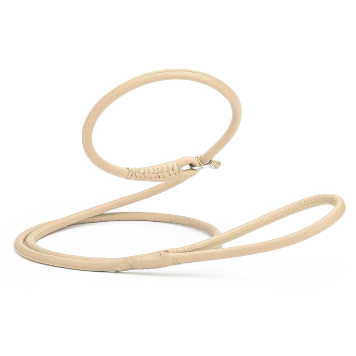 Beige leather slip leash for dogs with stopper, 3/8 inch wide