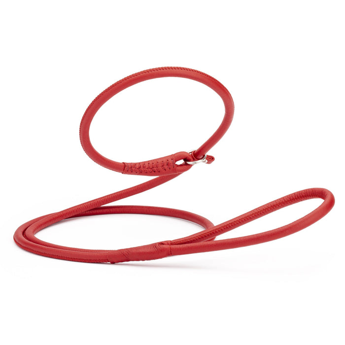 Red leather slip leash for dogs with stopper, 3/8 inch wide