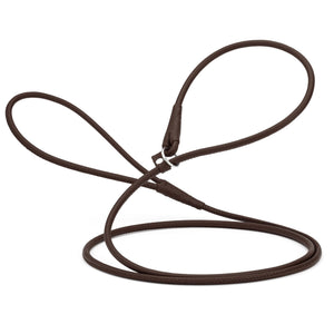 Dark brown leather slip lead for dogs with stopper, width 1/4 inch